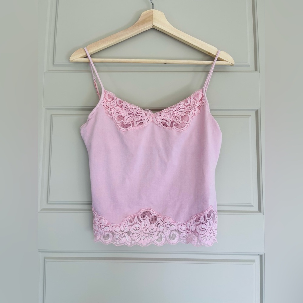 Y2K Pastel Pink Strappy lace beaded cropped cami